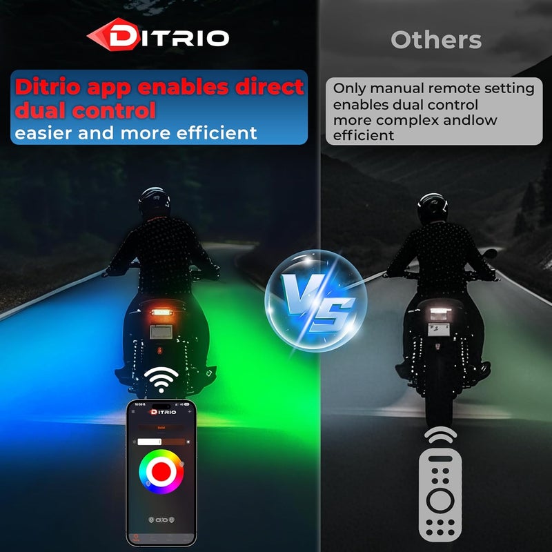 DITRIO 18PCS 5 Sides Full Angle RGB Motorcycle LED Underglow Kit with APP and 2 Remote Control,Brake Light Bright Waterproof Music Mode Easy Install Underglow Lights, Fit for Most Motorcycles Scooter - Image 5